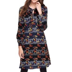 Boden Dress Tie Neck Long Sleeve Floral Pattern Knee Length Lined Midi 8